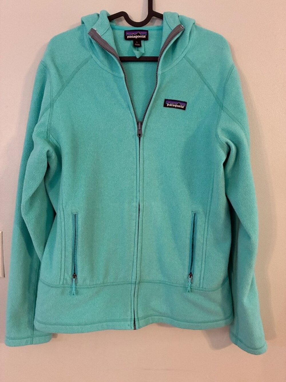 Patagonia Women's L Hooded Fleece Jacket Aqua Turquoise Full Zip STY25812 SP16